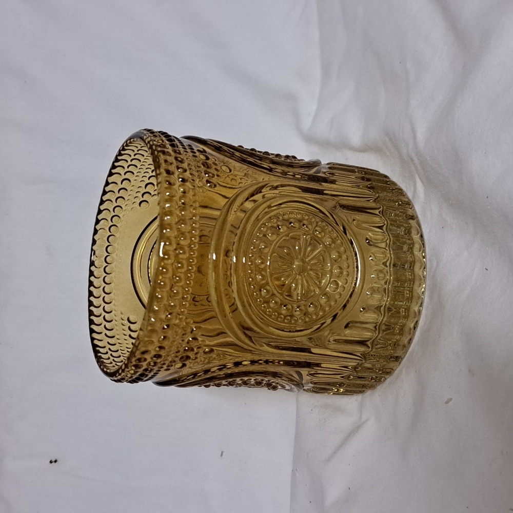 Kate aspen Retro Arch Floral Rubbed Glassware Amber.